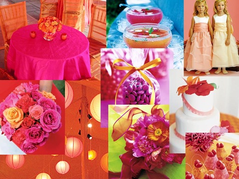 orange and pink wedding bouquets