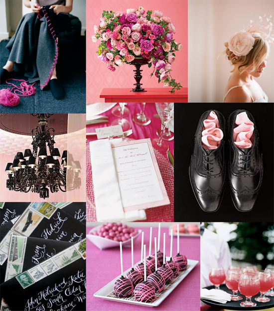 magenta and black wedding table decorations