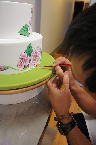 36 Handpainted Rose Lily and Butterfly Wedding Cake