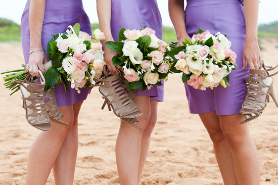 Relaxed Palm Beach Wedding Rebecca's bridesmaids wore purple gowns from