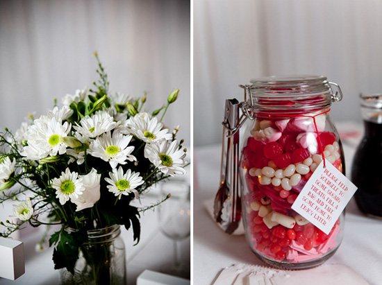 Glass jars were filled with flowers as decoration Delightful Garden Wedding