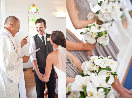 The orchid floral arrangements for Lauren and Mitch's wedding day were 