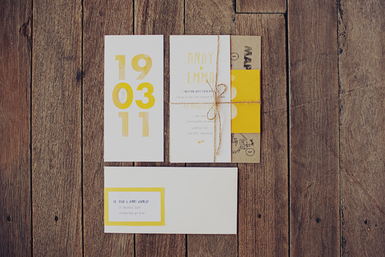The yellow and white theme started with the stationery designed by Monique 
