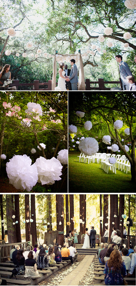 paper pom poms wedding ceremony Five Ways to Decorate Your Garden Ceremony
