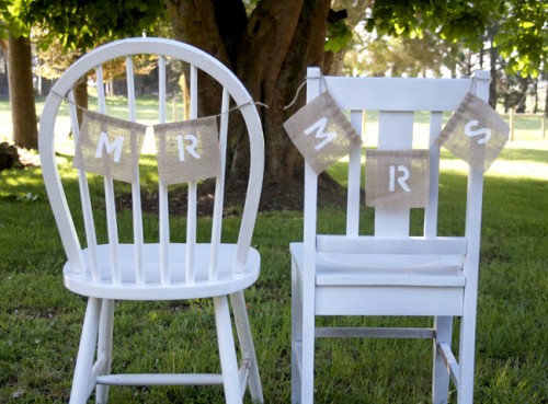 Mr and Mrs Hessian Chair Bunting Tutorial hessian wedding theme ideas