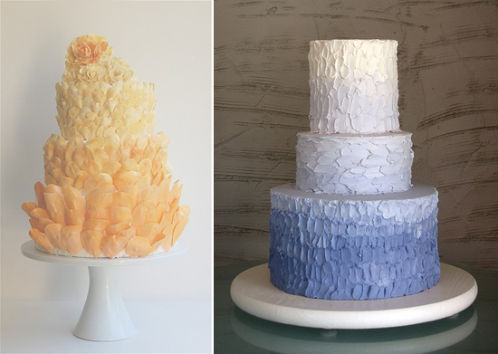 Orange seashell ombre cake by Maggie Austin Cake Blue ombre cake by Whipped