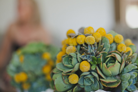 The bride and her bridesmaid carried bouquets of succulents and yellow billy